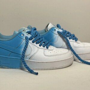 Nike Air Force 1 Blue White Custom Low Thick Chunky Blue Rope Laces Size 8.5
